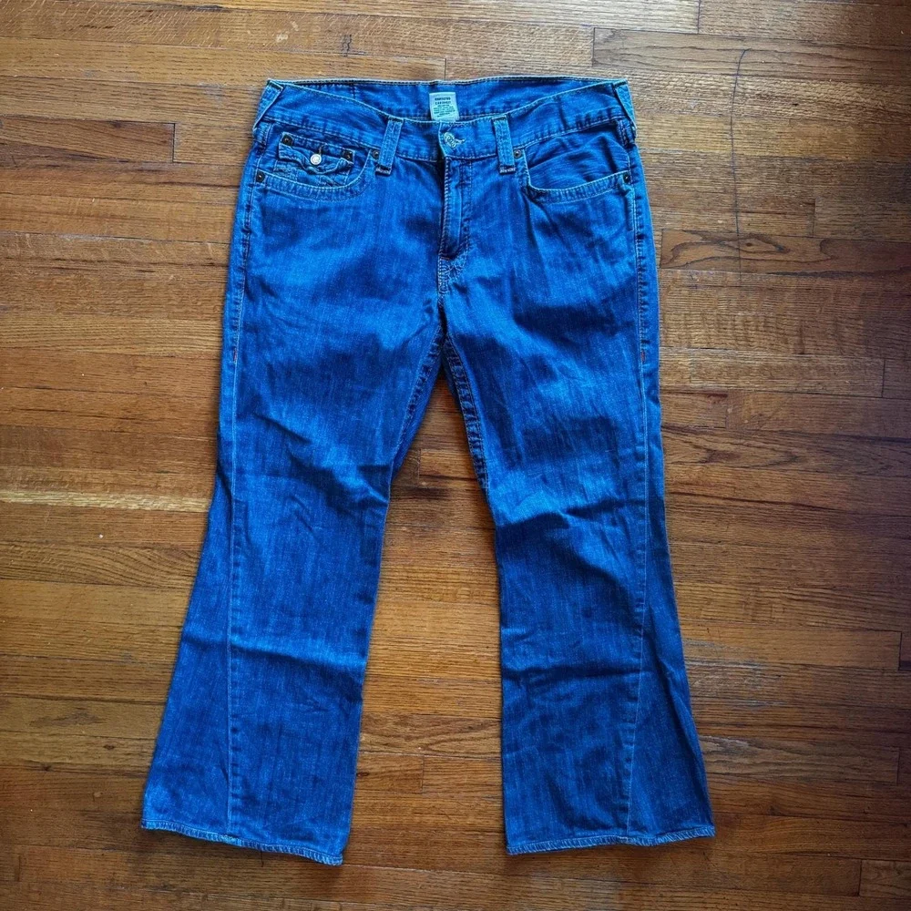 True Religion Joey Jeans Mens Size 36x33 Bootcut Denim Made in‎ USA Dark Wash